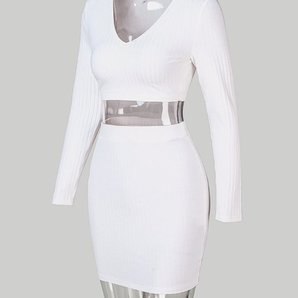 White Solid Ribbed Crop Top & Mini Skirt Set - Picture 4 of 6